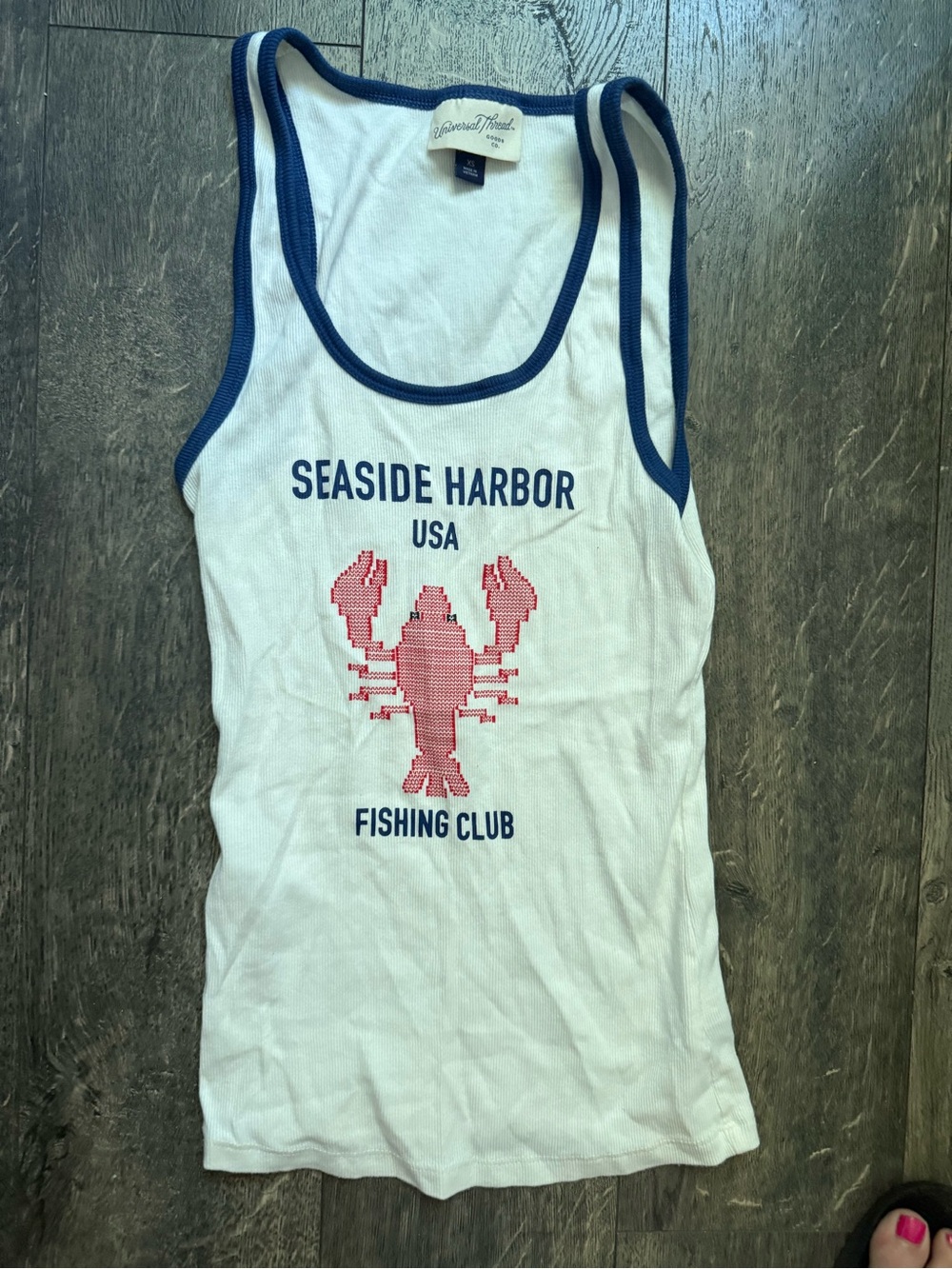 Seaside Harbor USA White & Navy Tank Swim Top - Fishing Club Graphic